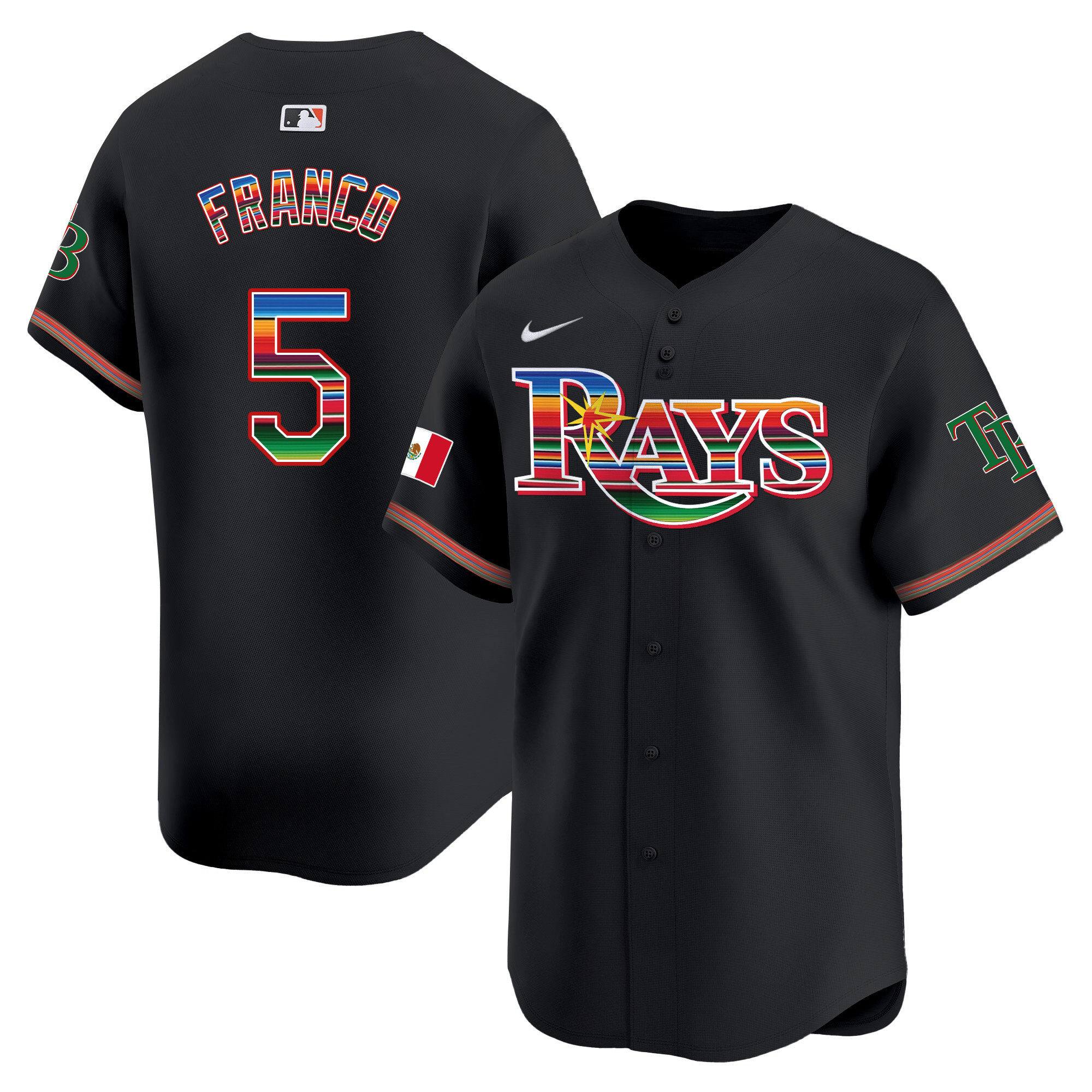 Wander Franco Men's Tampa Bay Rays Mexico Vapor Premier Limited Black Jersey - All Stitched