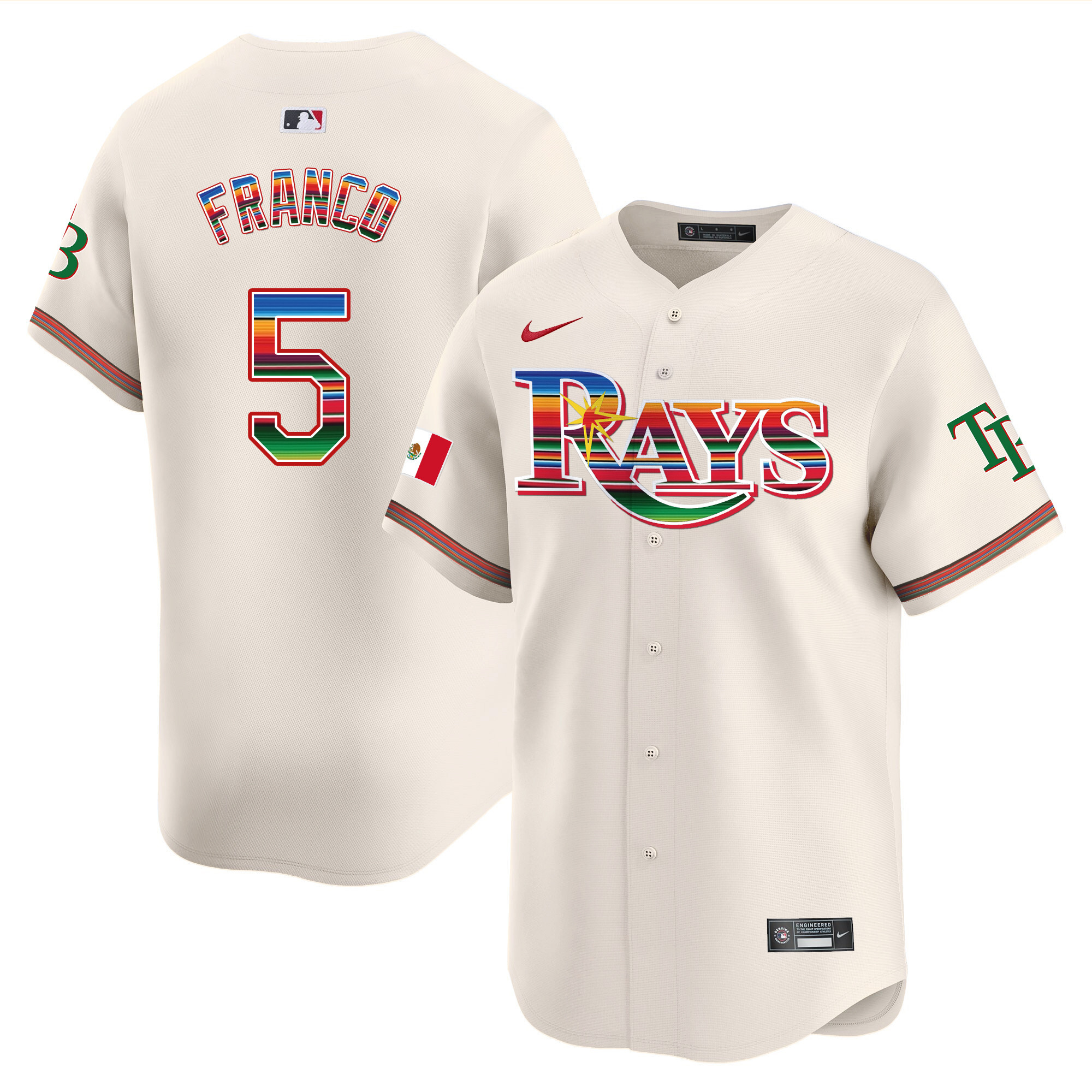 Wander Franco Men's Tampa Bay Rays Mexico Vapor Premier Limited Cream Jersey - All Stitched