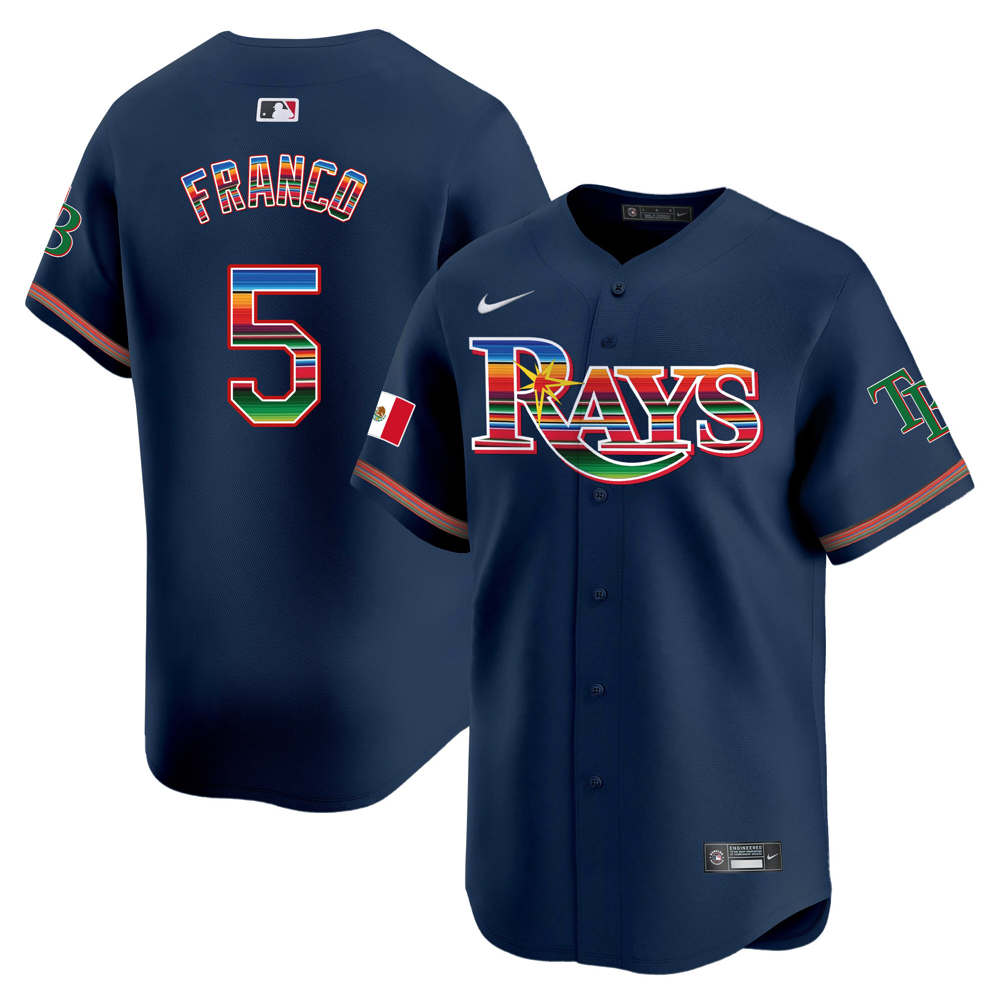 Wander Franco Men's Tampa Bay Rays Mexico Vapor Premier Limited Navy Jersey - All Stitched
