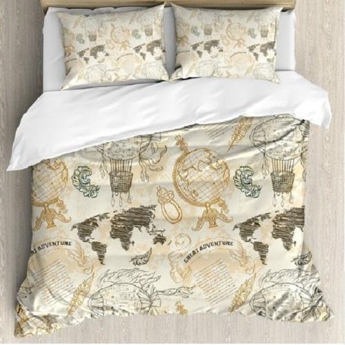 Wanderlust Vintage Globe World Map Duvet Cover Bedding Set