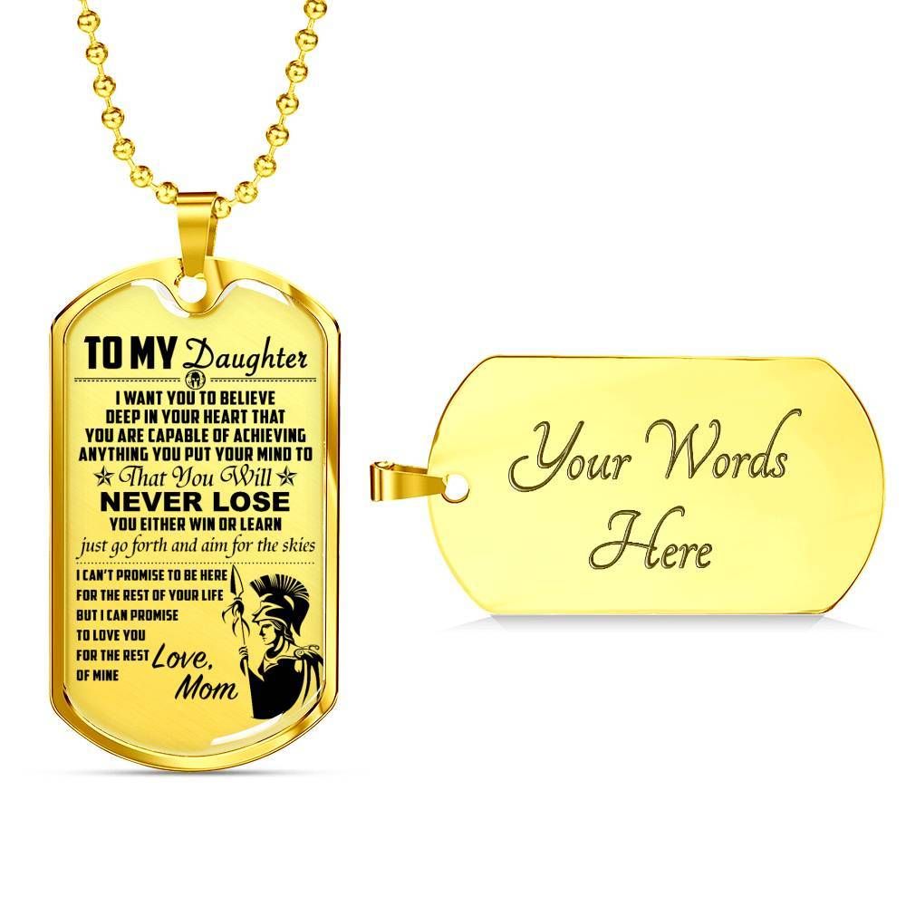 Warrior – Spartan – Mom To Daughter – Never Lose – English – Military Ball Chain
