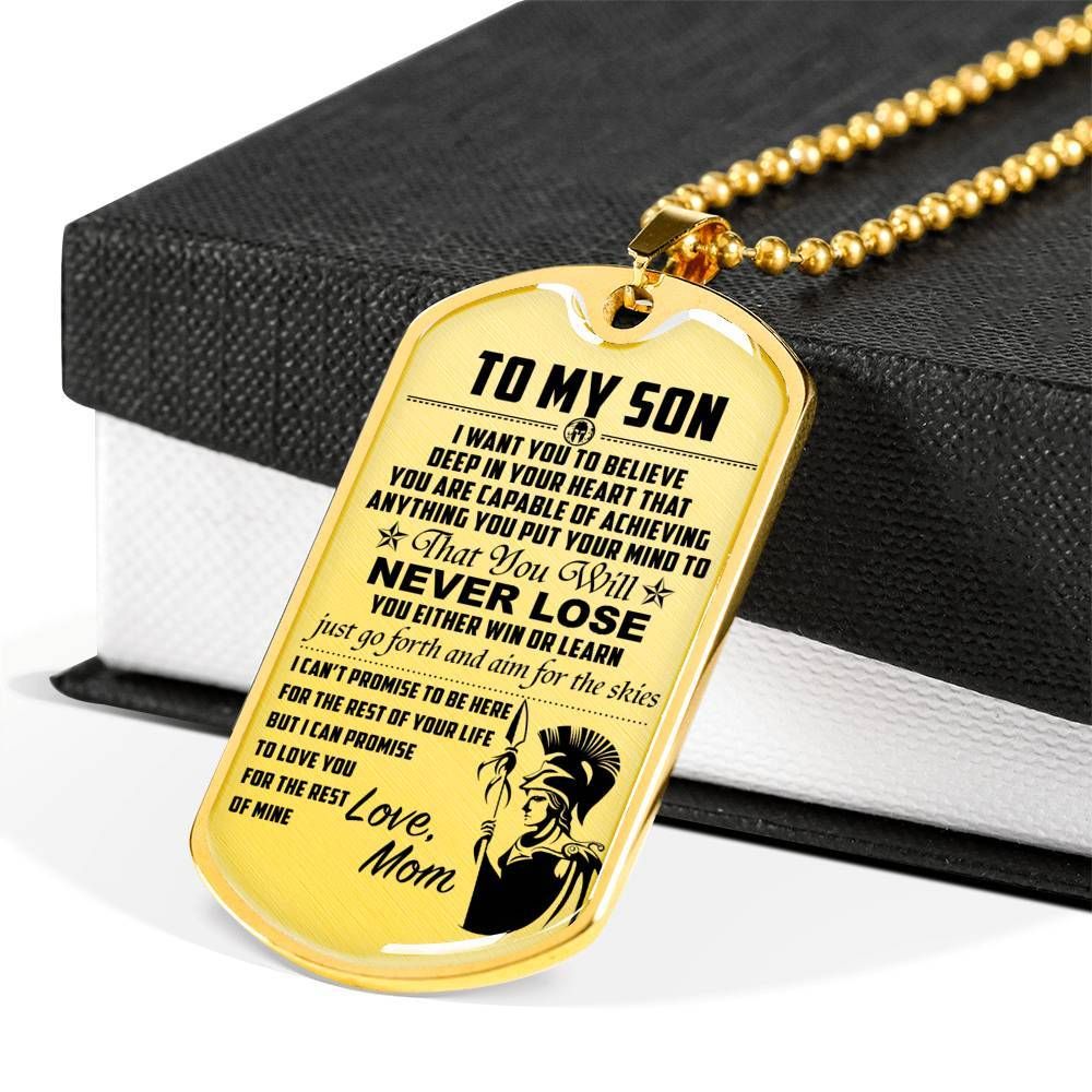 Warrior – Spartan – Mom To Son – Never Lose – English – Military Ball Chain