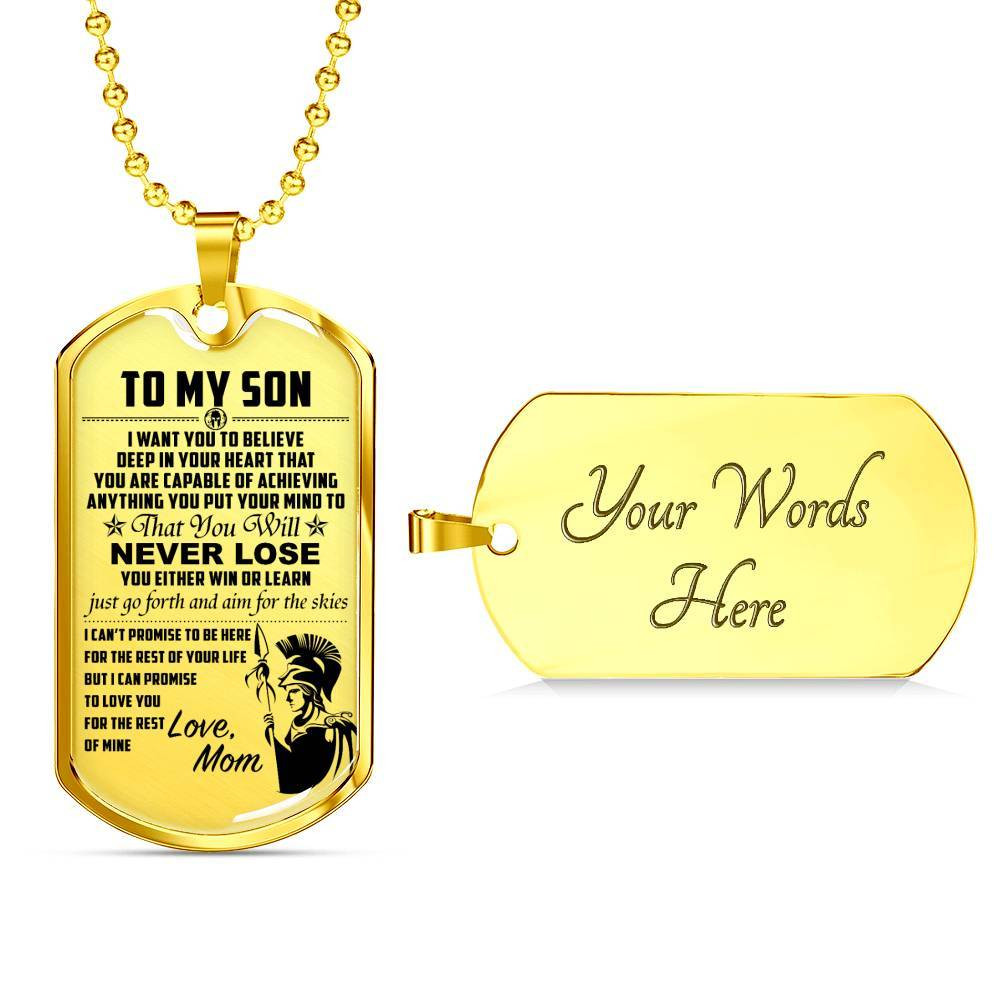 Warrior – Spartan – Mom To Son – Never Lose – English – Military Ball Chain