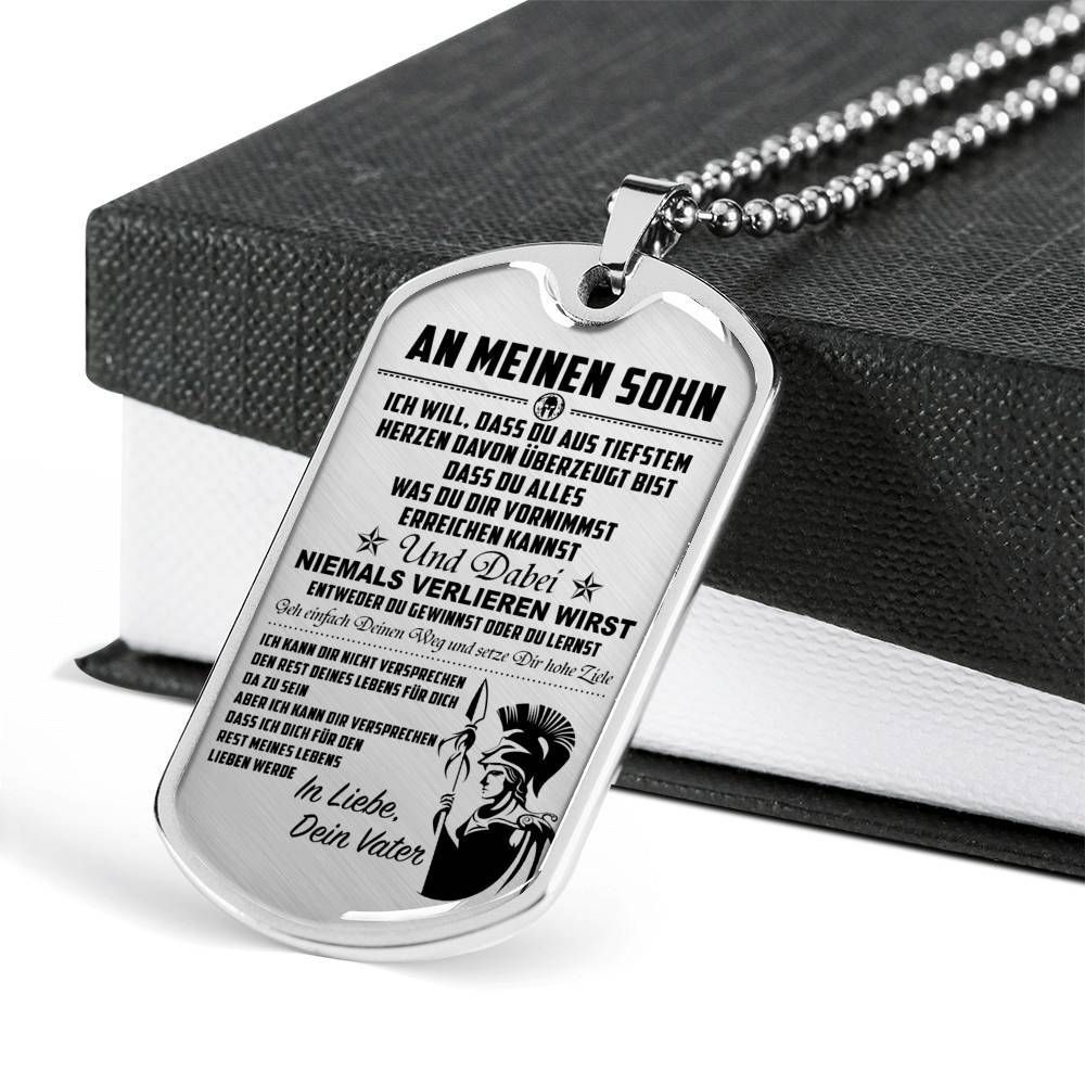 Warrior – Spartan – Mom To Son – Never Lose – German – Military Ball Chain