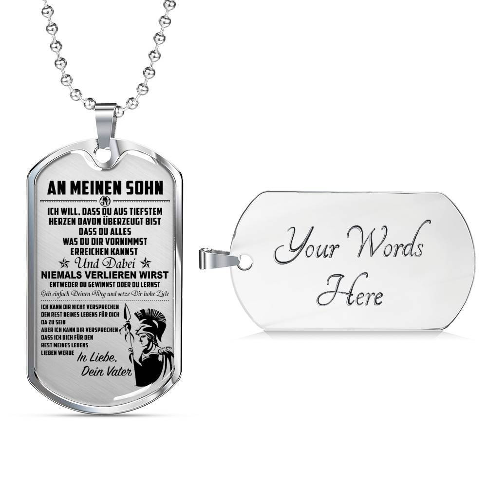 Warrior – Spartan – Mom To Son – Never Lose – German – Military Ball Chain