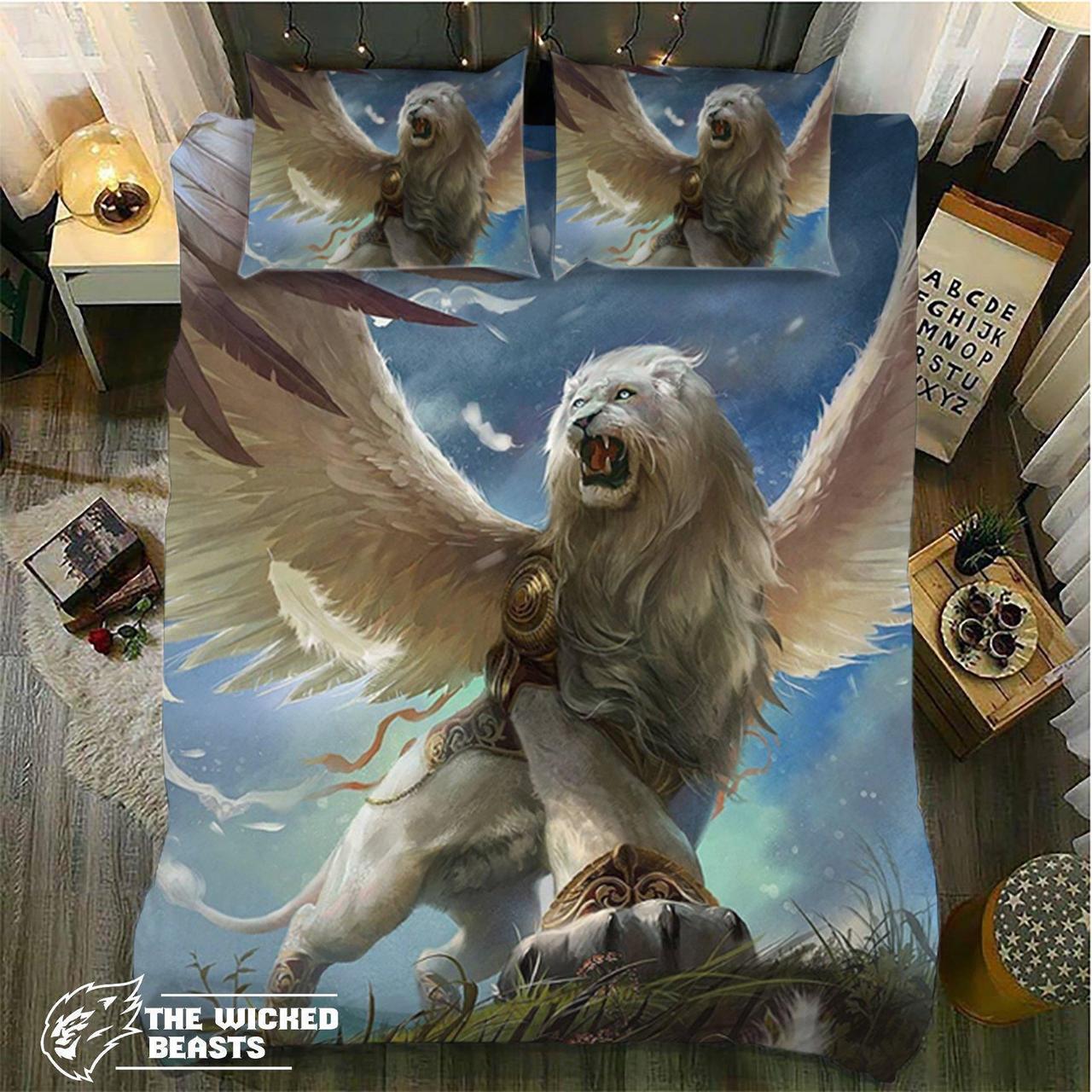 Warrior Winged Lion3D Customized Duvet Cover Bedding Set