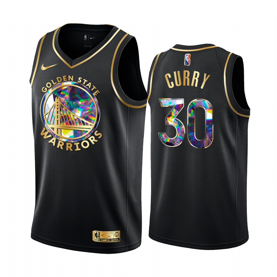 Warriors Stephen Curry Diamond Logo Black 2021-22 Jersey NBA 75th Season
