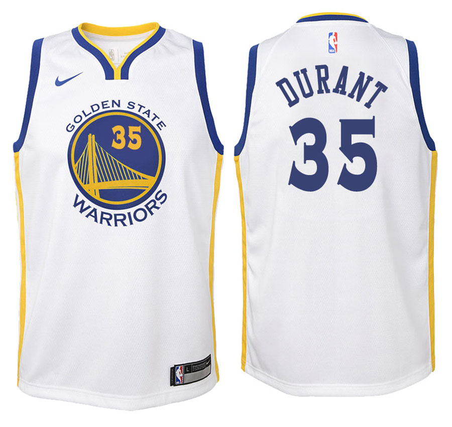 Warriors Youth Kevin Durant #35 2017-18 Association White Jersey