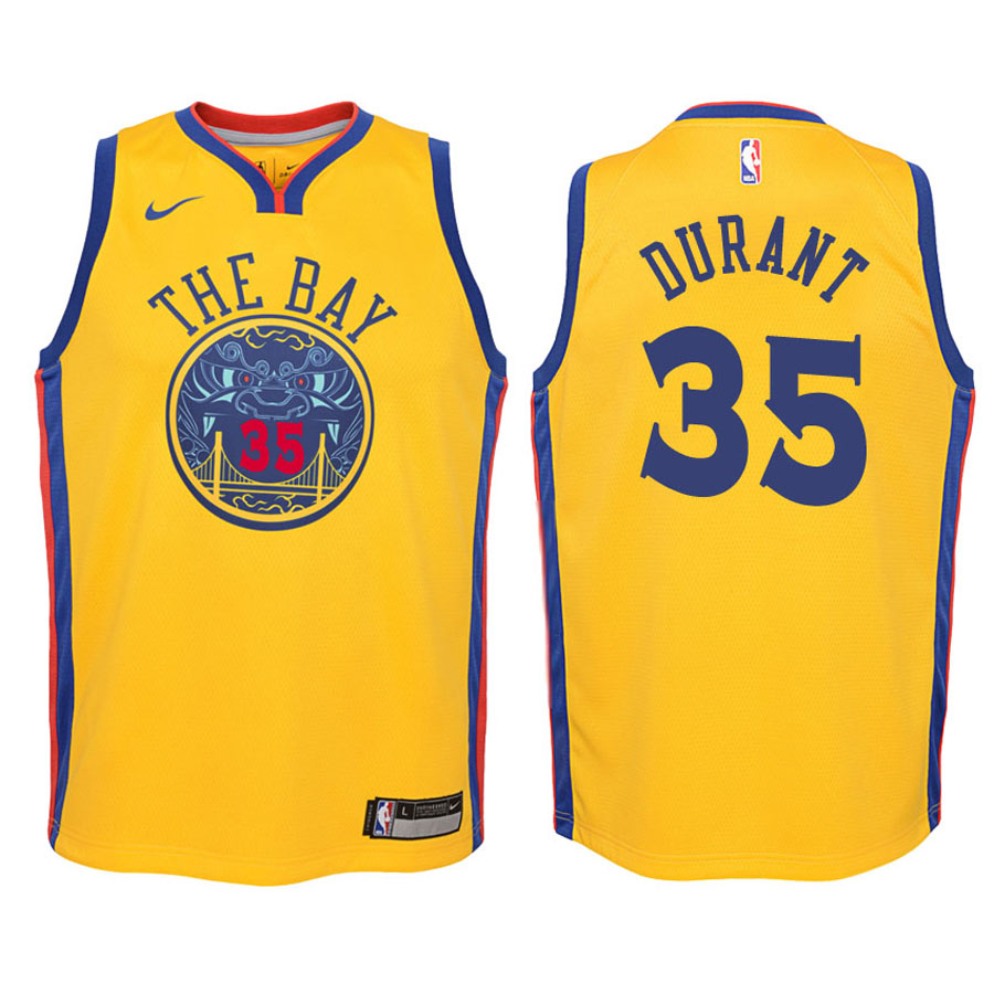 Warriors Youth Kevin Durant #35 City Edition Gold Jersey