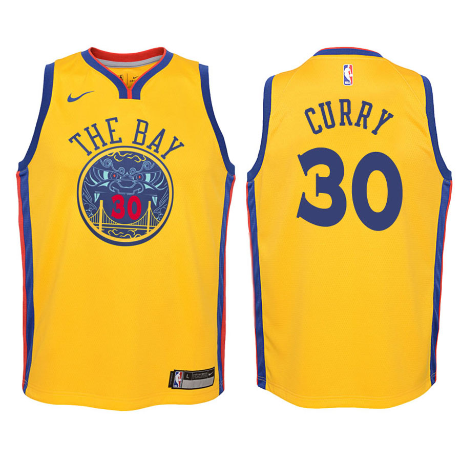 Warriors Youth Stephen Curry #30 City Edition Gold Jersey