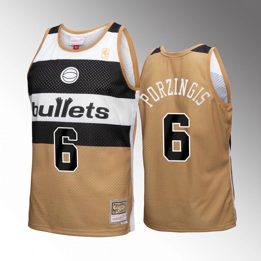 Washington Bullets Kristaps Porzingis Gold Reload 3.0 Men Jersey Mitchell Ness