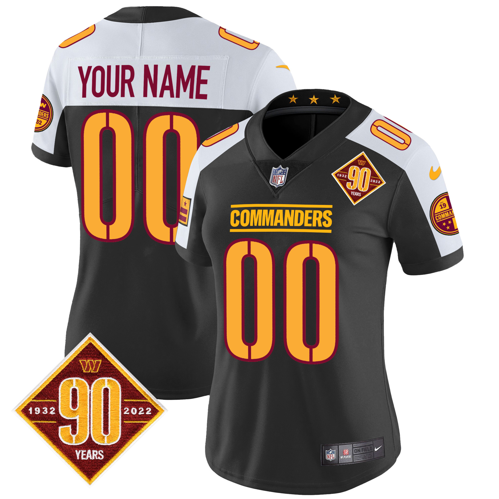 Washington Commanders 90th Anniversary Patch Vapor Custom Black Alternate Jersey - All Stitched 