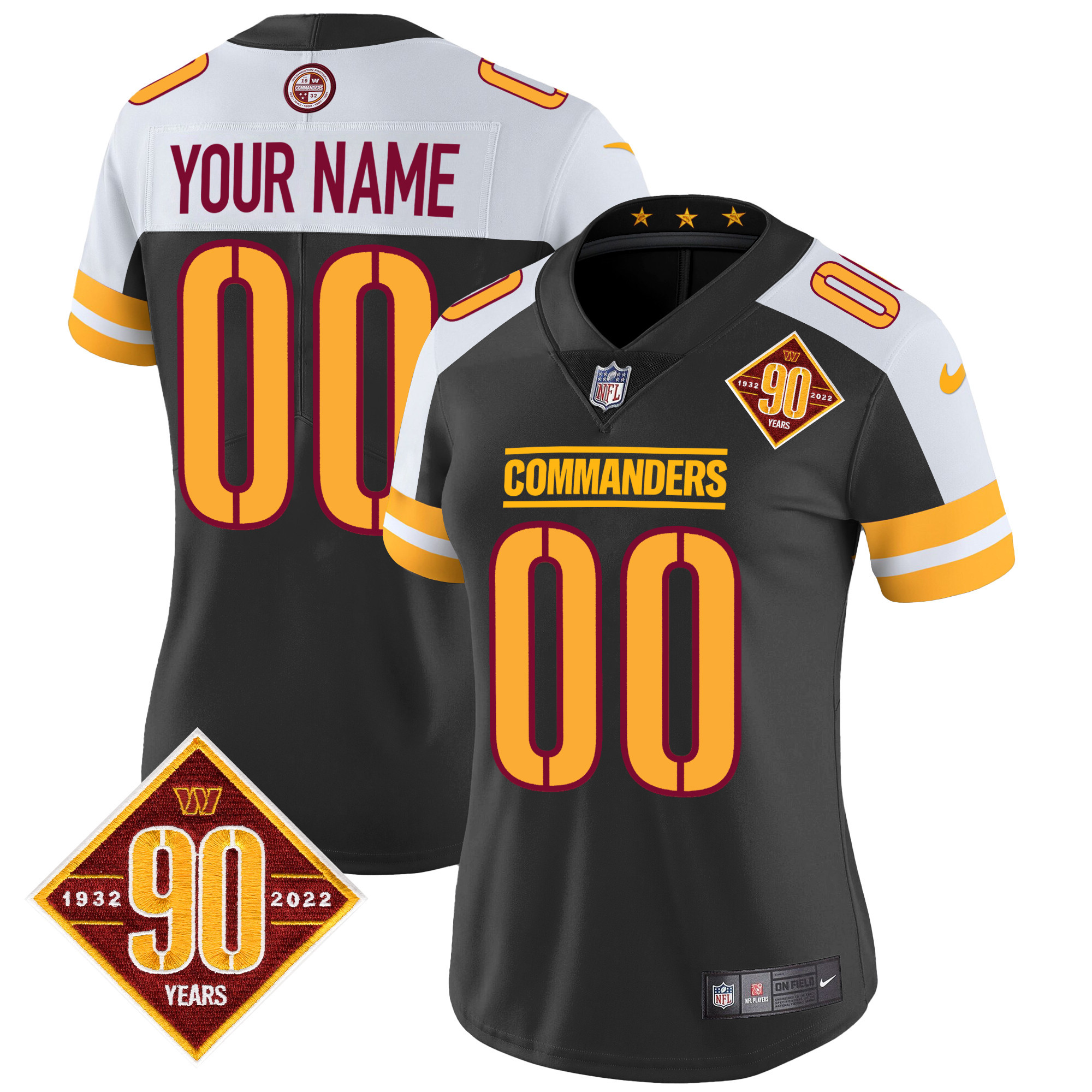 Washington Commanders 90th Anniversary Patch Vapor Custom Black Alternate Jersey - All Stitched 