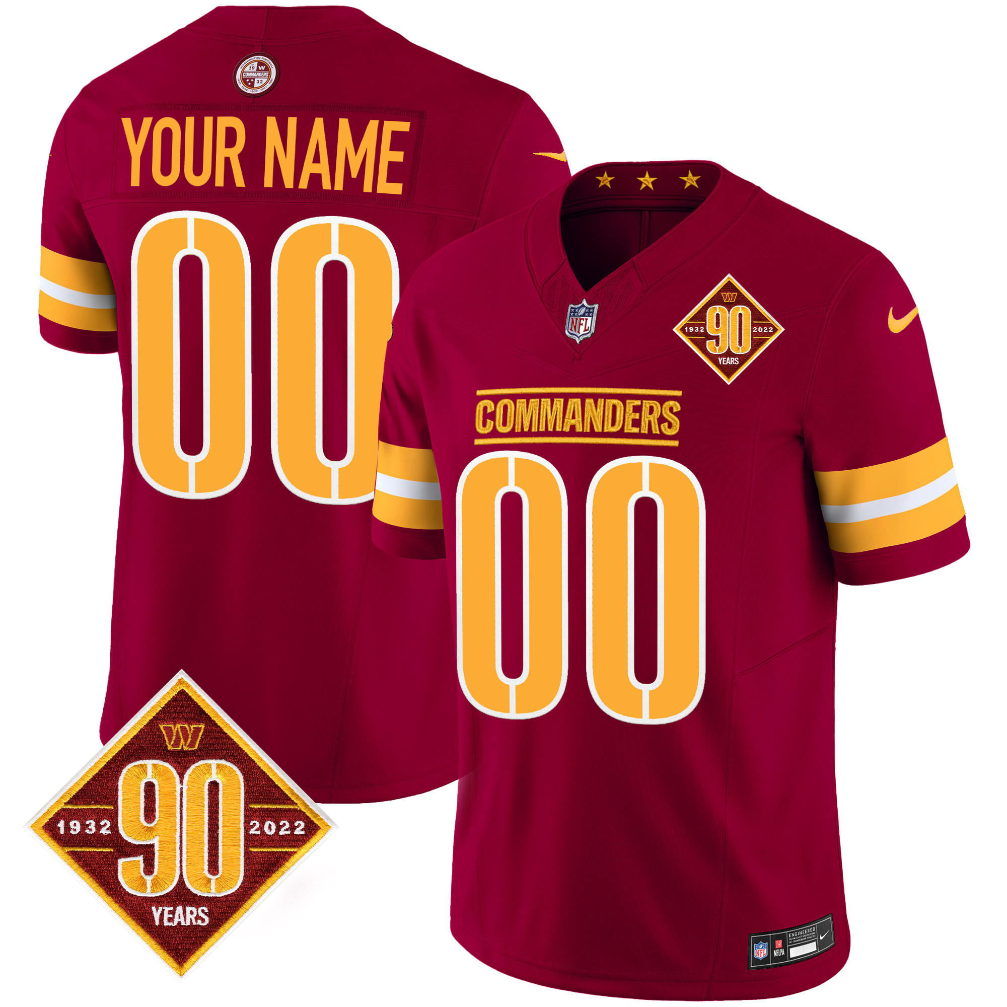 Washington Commanders 90th Anniversary Patch Vapor Custom Burgundy Jersey - All Stitched 