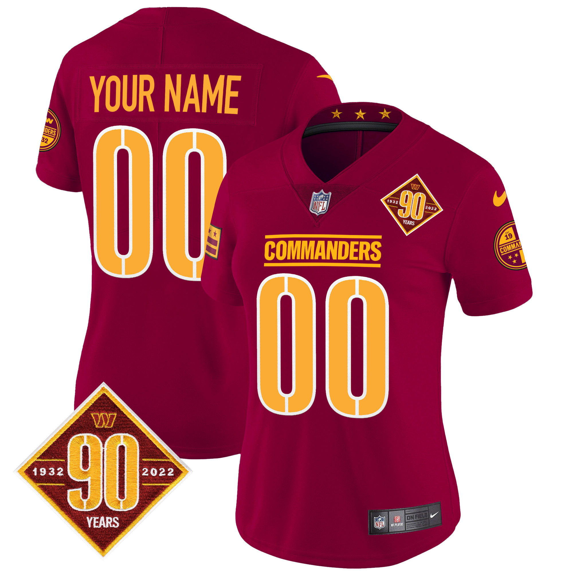 Washington Commanders 90th Anniversary Patch Vapor Custom Burgundy Jersey - All Stitched 