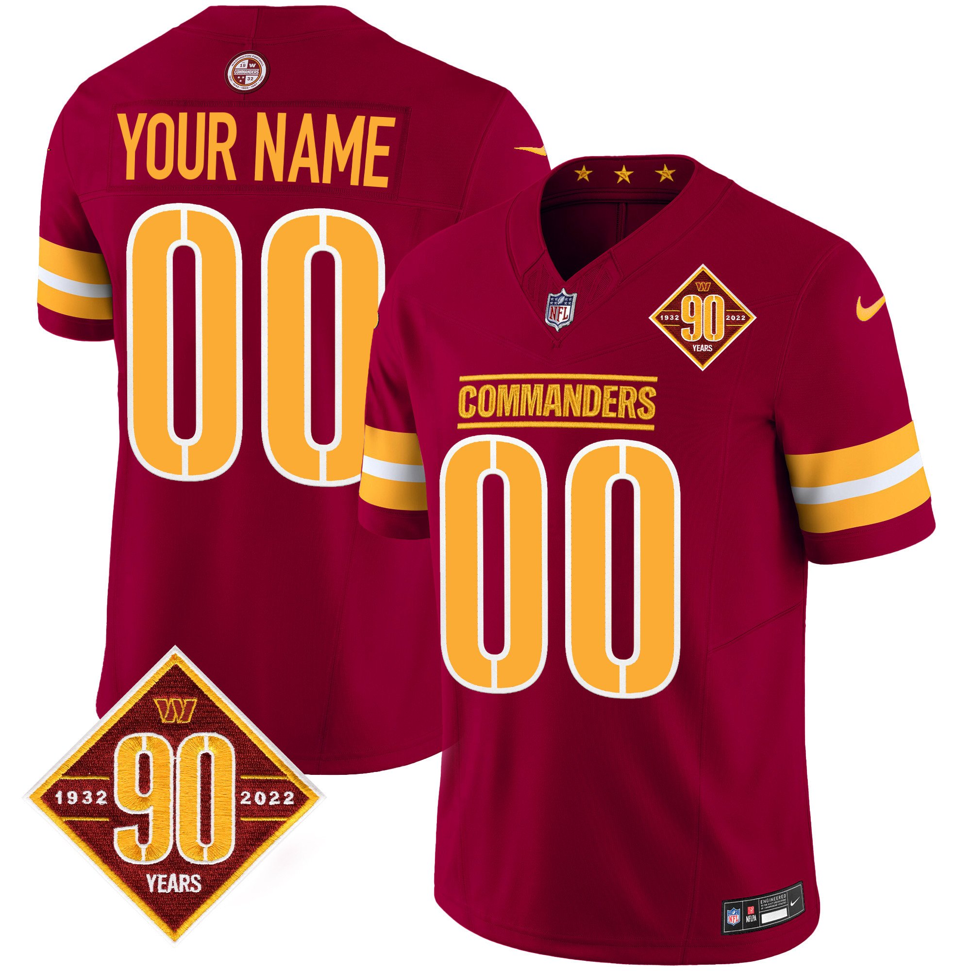 Washington Commanders 90th Anniversary Patch Vapor Custom Burgundy Jersey - All Stitched 