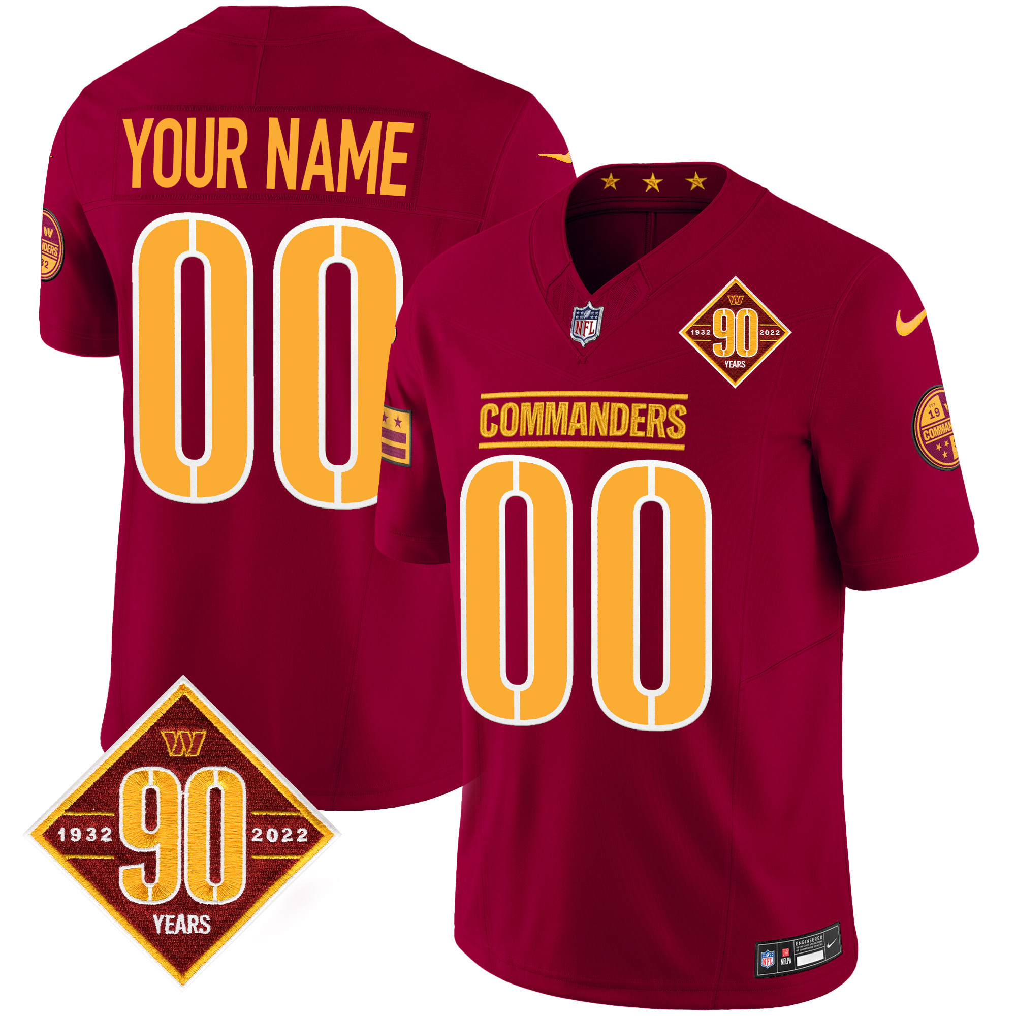 Washington Commanders 90th Anniversary Patch Vapor Custom Burgundy Jersey - All Stitched 