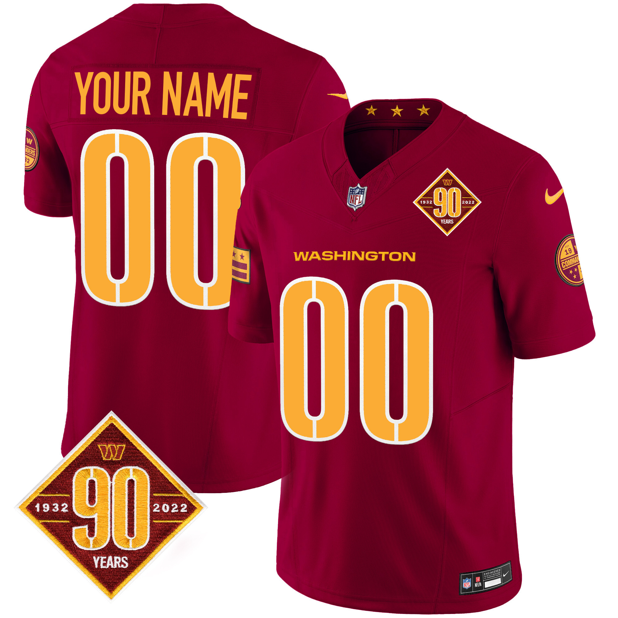 Washington Commanders 90th Anniversary Patch Vapor Custom Burgundy Jersey - All Stitched 