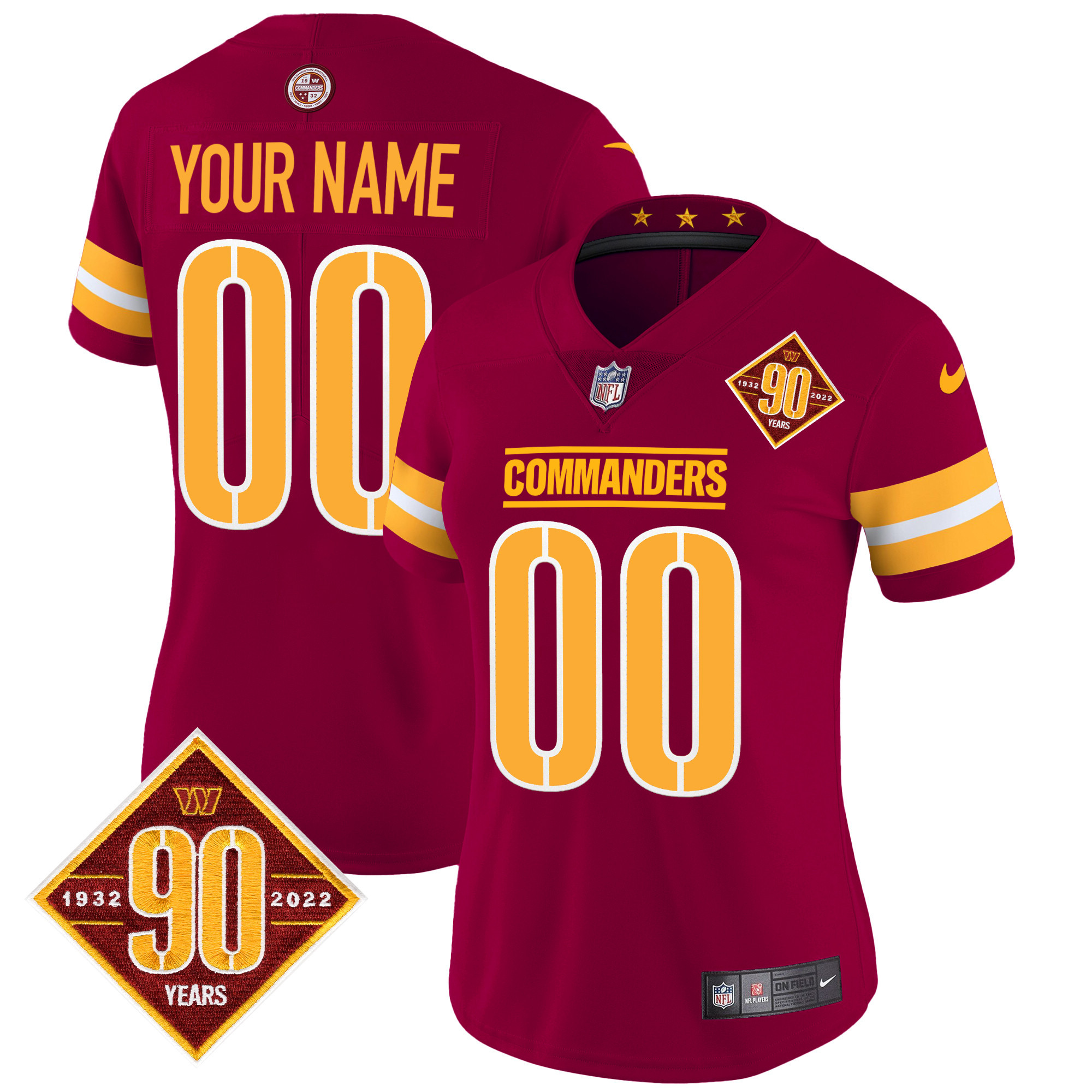 Washington Commanders 90th Anniversary Patch Vapor Custom Burgundy Jersey - All Stitched 