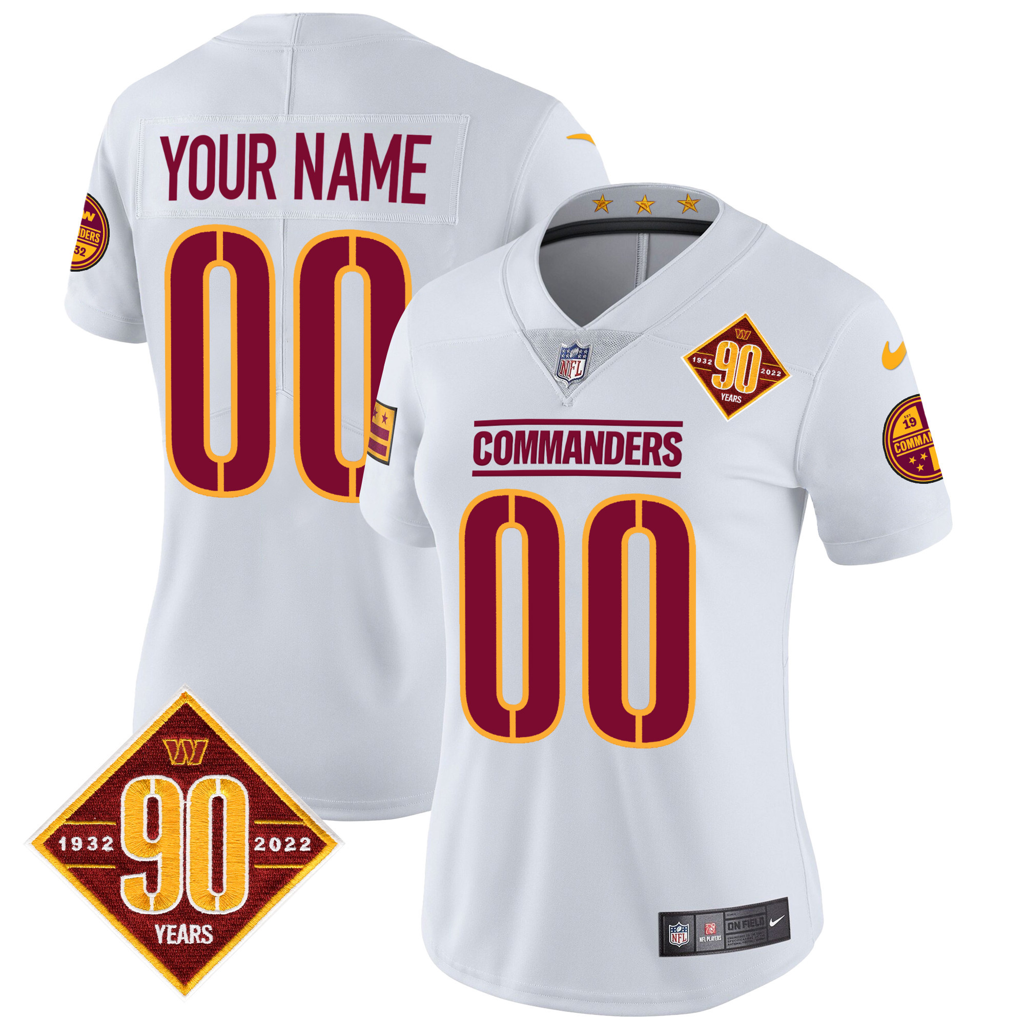 Washington Commanders 90th Anniversary Patch Vapor Custom White Jersey - All Stitched 