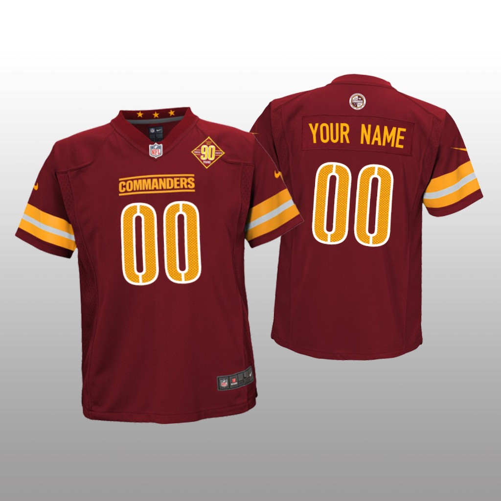 Washington Commanders Custom Burgundy Jersey 90th Anniversary - Youth