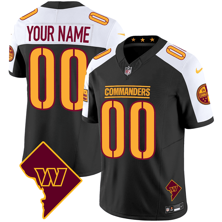 Washington Commanders Washington DC Map Patch Custom Black Alternate Jersey - All Stitched 