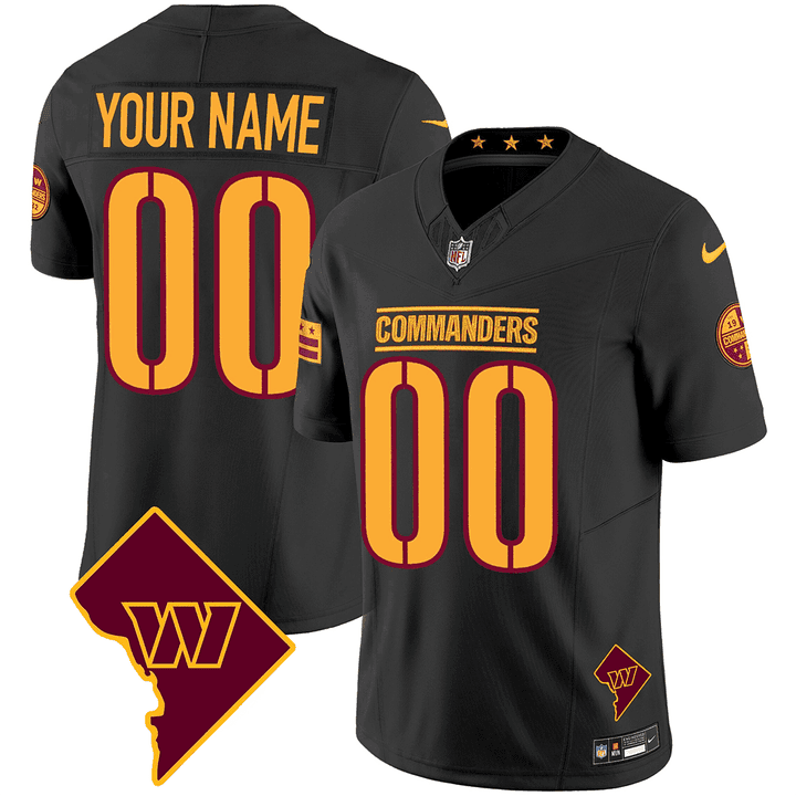 Washington Commanders Washington DC Map Patch Custom Black Jersey - All Stitched 
