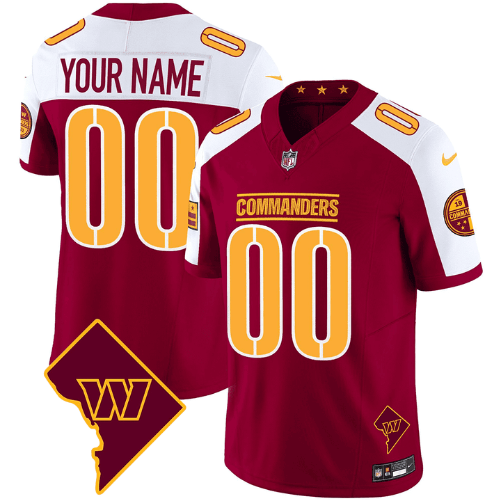 Washington Commanders Washington DC Map Patch Custom Burgundy Alternate Jersey - All Stitched 