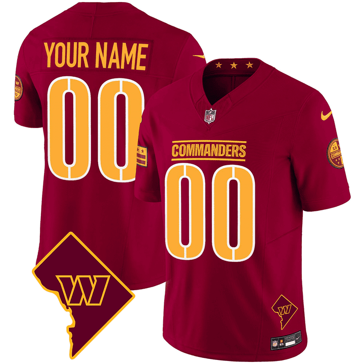 Washington Commanders Washington DC Map Patch Custom Burgundy Jersey - All Stitched 