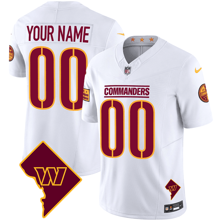 Washington Commanders Washington DC Map Patch Custom White Jersey - All Stitched 