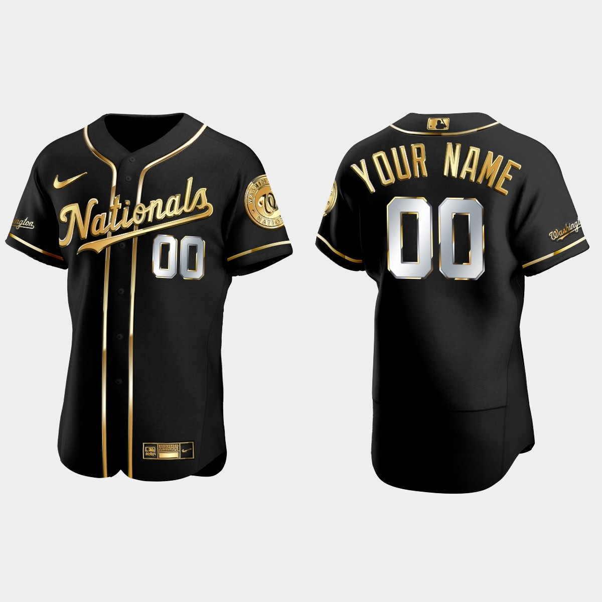 Washington Nationals #00 Custom Gold Edition Jersey - Black