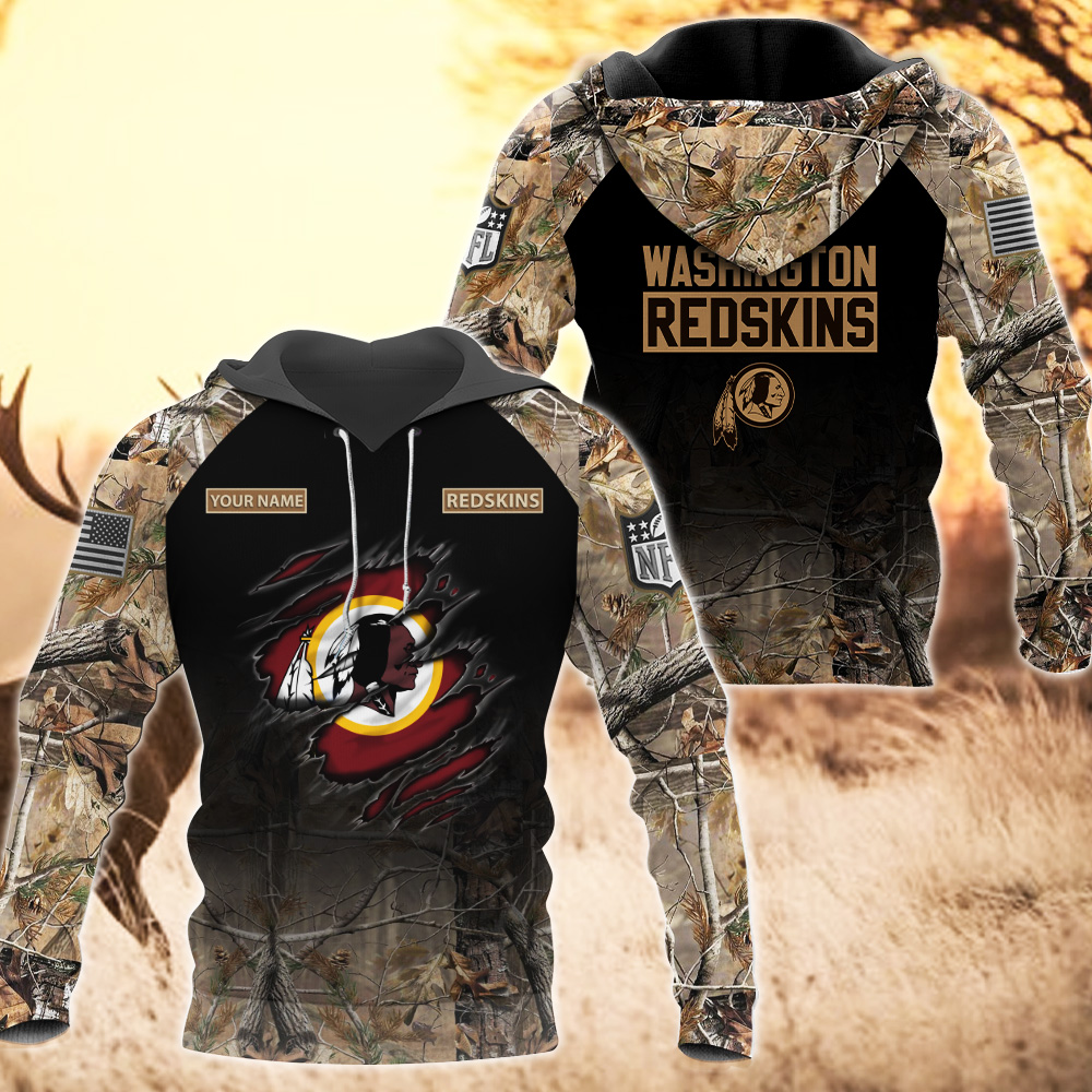 Washington Redskins Custom Name Hunting Camo Hoodie