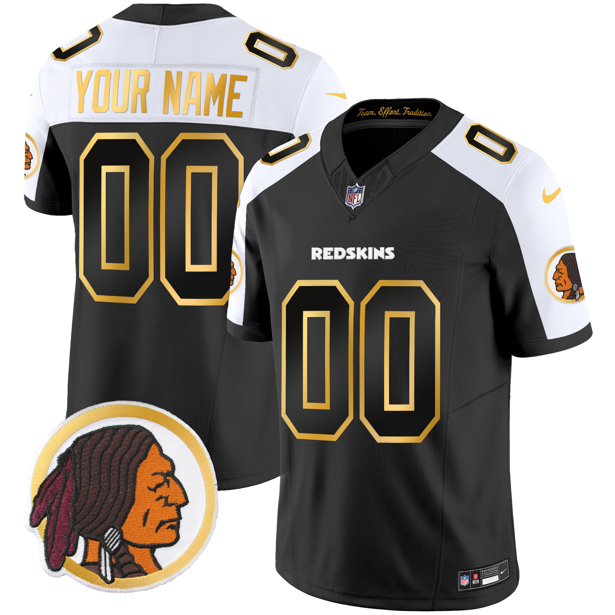 Washington Redskins Throwback Vapor Gold Trim Custom Black Alternate Jersey - All Stitched 