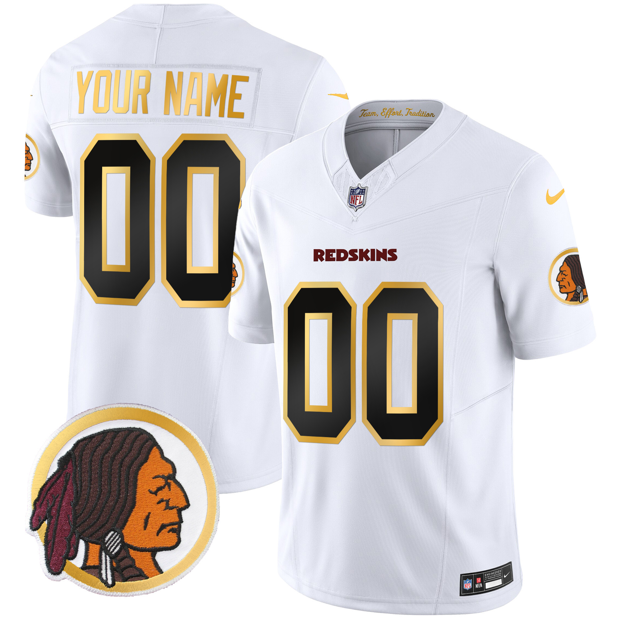Washington Redskins Throwback Vapor Gold Trim Custom White Jersey - All Stitched 
