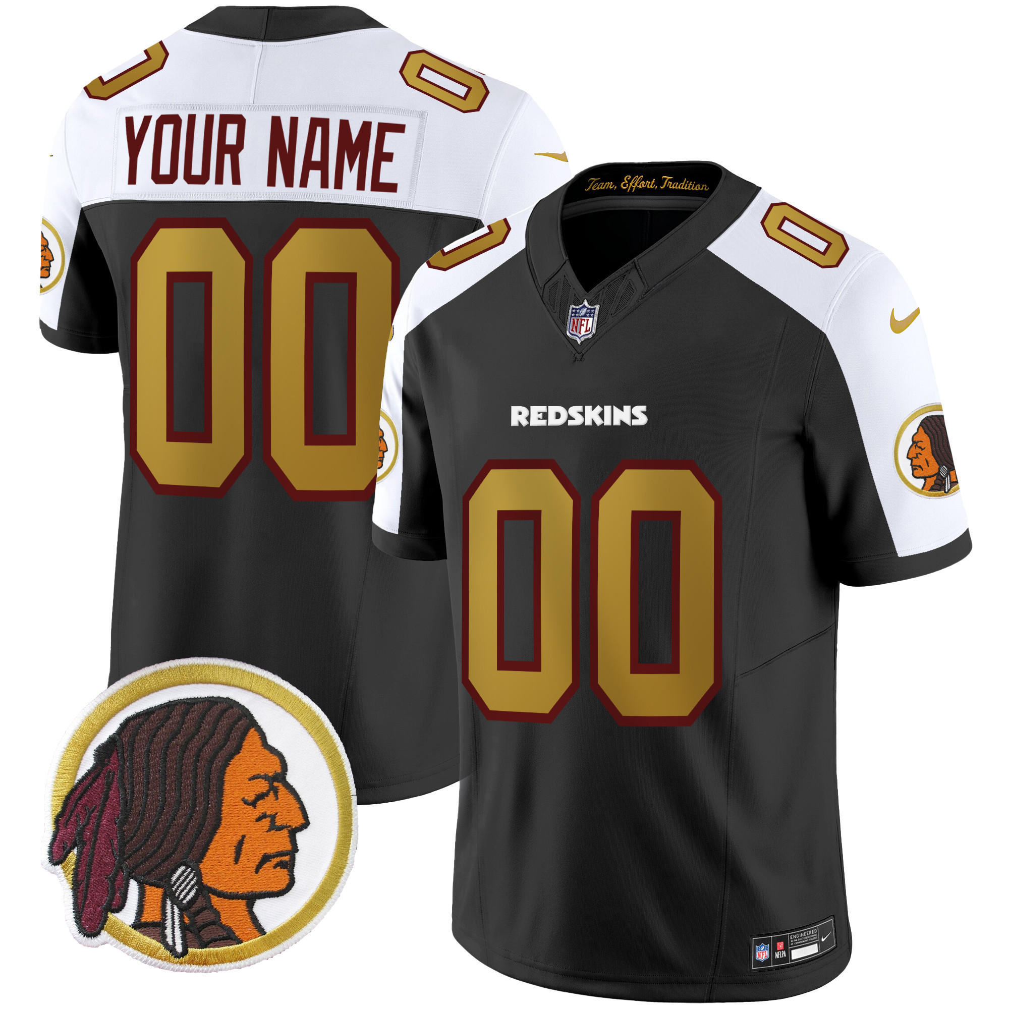 Washington Redskins Throwback Vapor Limited Custom Black Alternate Jersey - All Stitched 