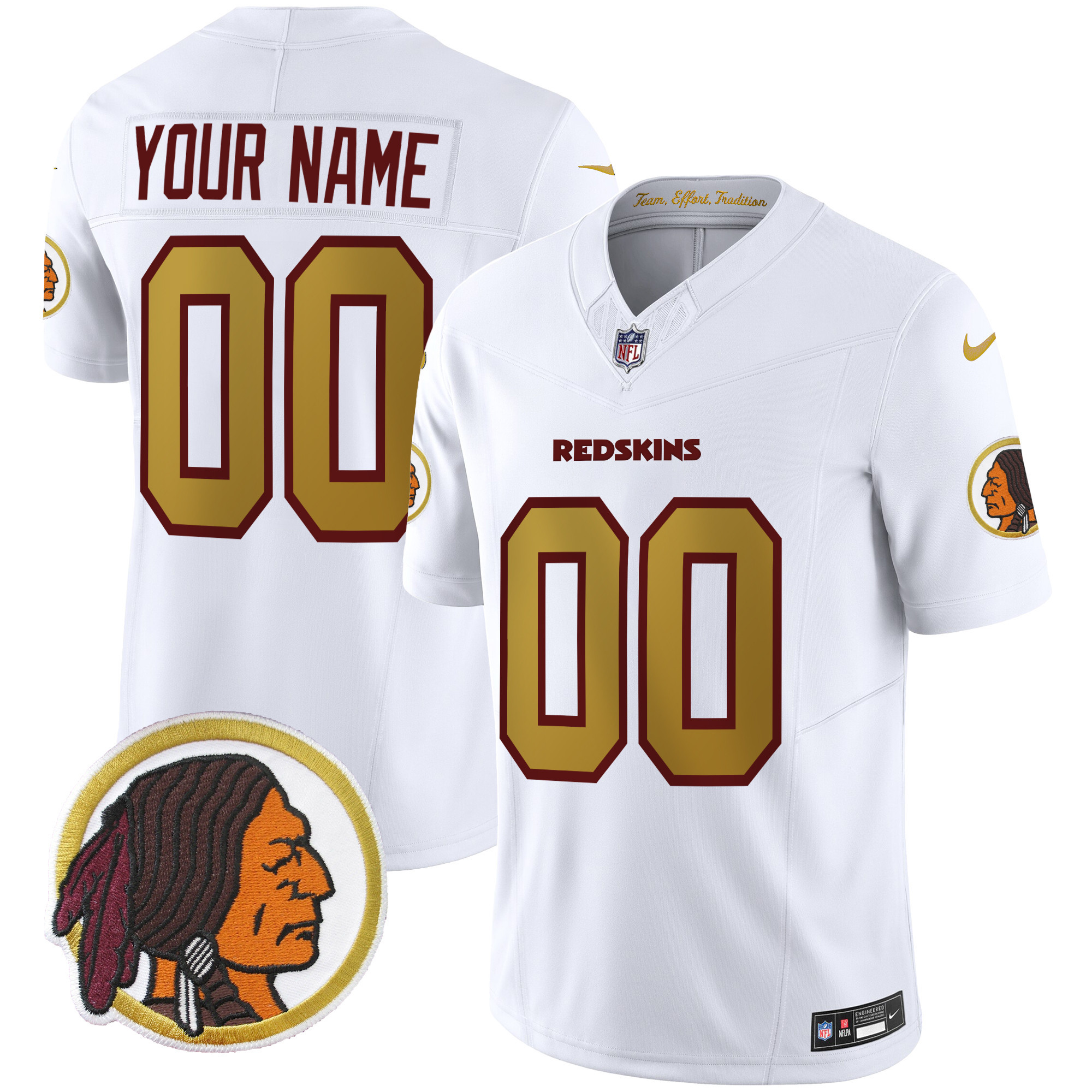 Washington Redskins Throwback Vapor Limited Custom White Jersey - All Stitched 