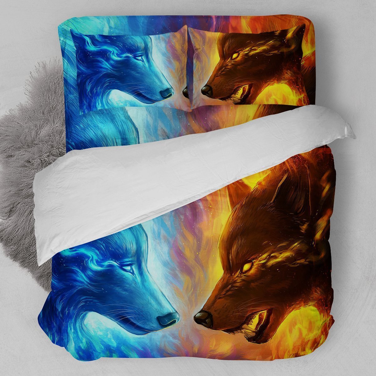 Water And Fire Wolf Duvet Cover Bedding Set