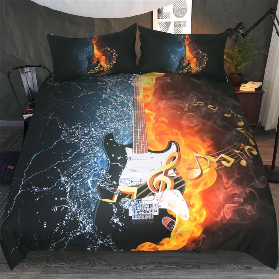 Water Fire Bass Guitar Art Hop 3D Customized Duvet Cover Bedding Set