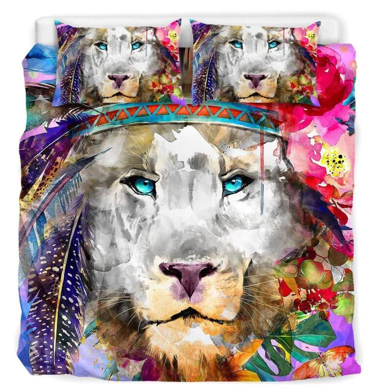 Watercolor Bright Lion Duvet Cover Bedding Set