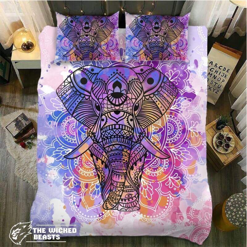 Watercolor Elephant Mandala 3D Customized Duvet Cover Bedding Set