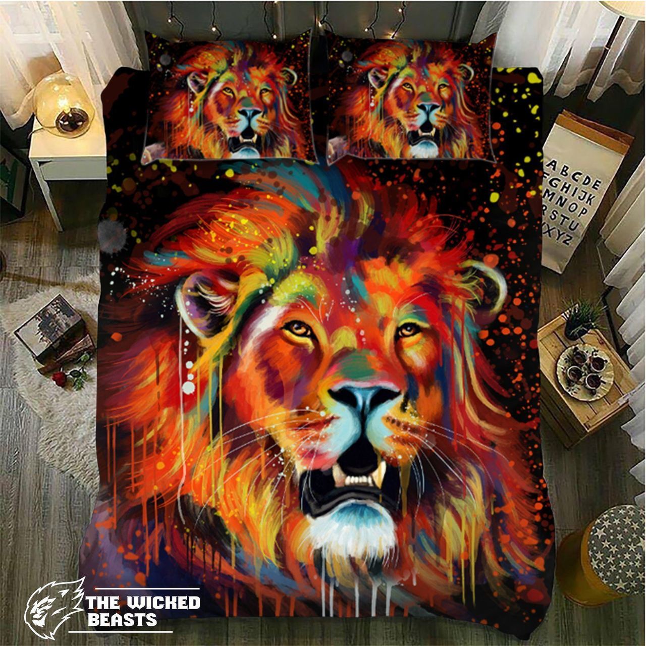 Watercolor Lion3D Customized Duvet Cover Bedding Set
