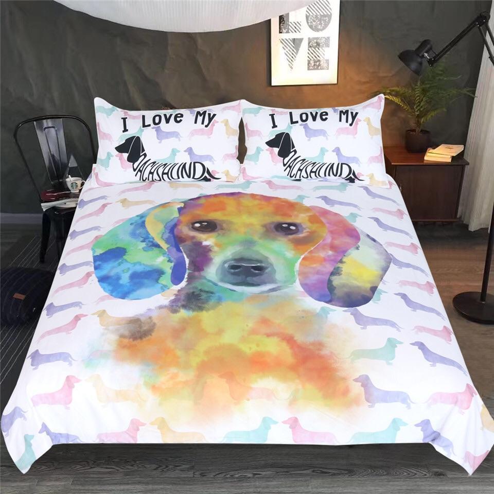 Watercolour Dachshund 3D Customized Duvet Cover Bedding Set