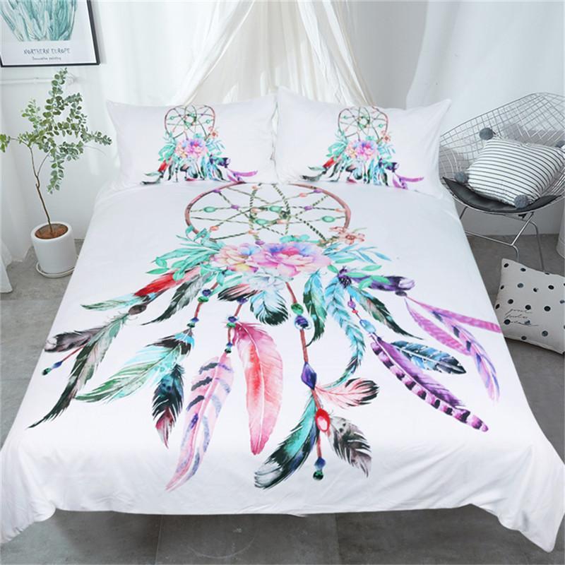 Watercolour Feathers Dreamcatcher 3D Customized Duvet Cover Bedding Set