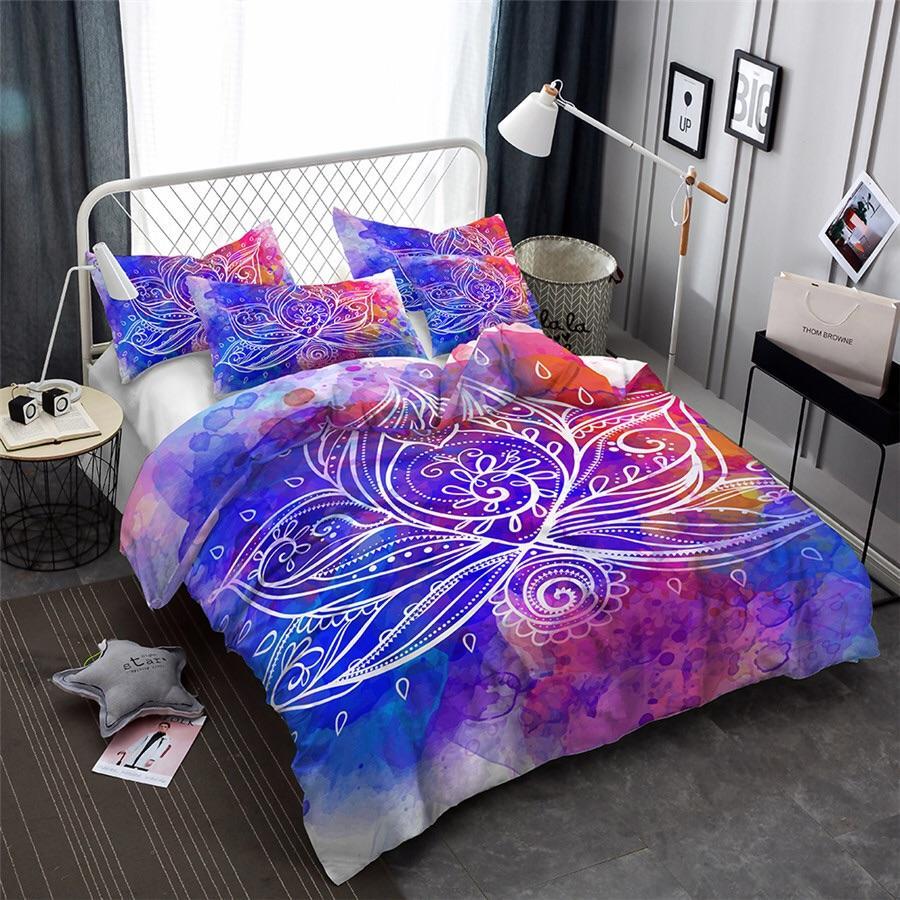 Watercolour Lotus Mandala 3D Customized Duvet Cover Bedding Set