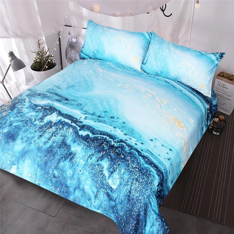 Watercolour Ocean Waves 3D Customized Duvet Cover Bedding Set