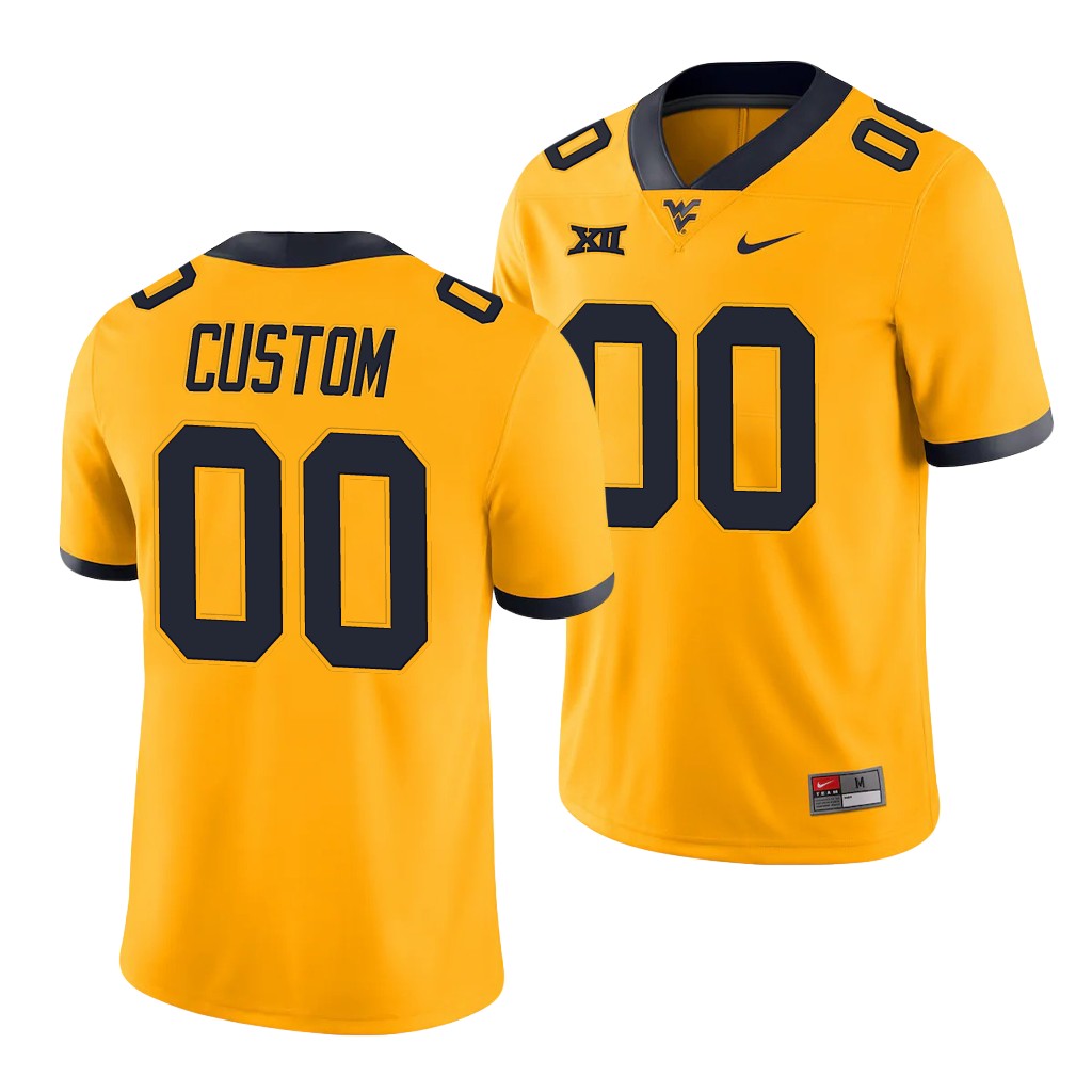 West Virginia Mountaineers Custom 00 Gold Throwback Alternate Game Jersey Men's