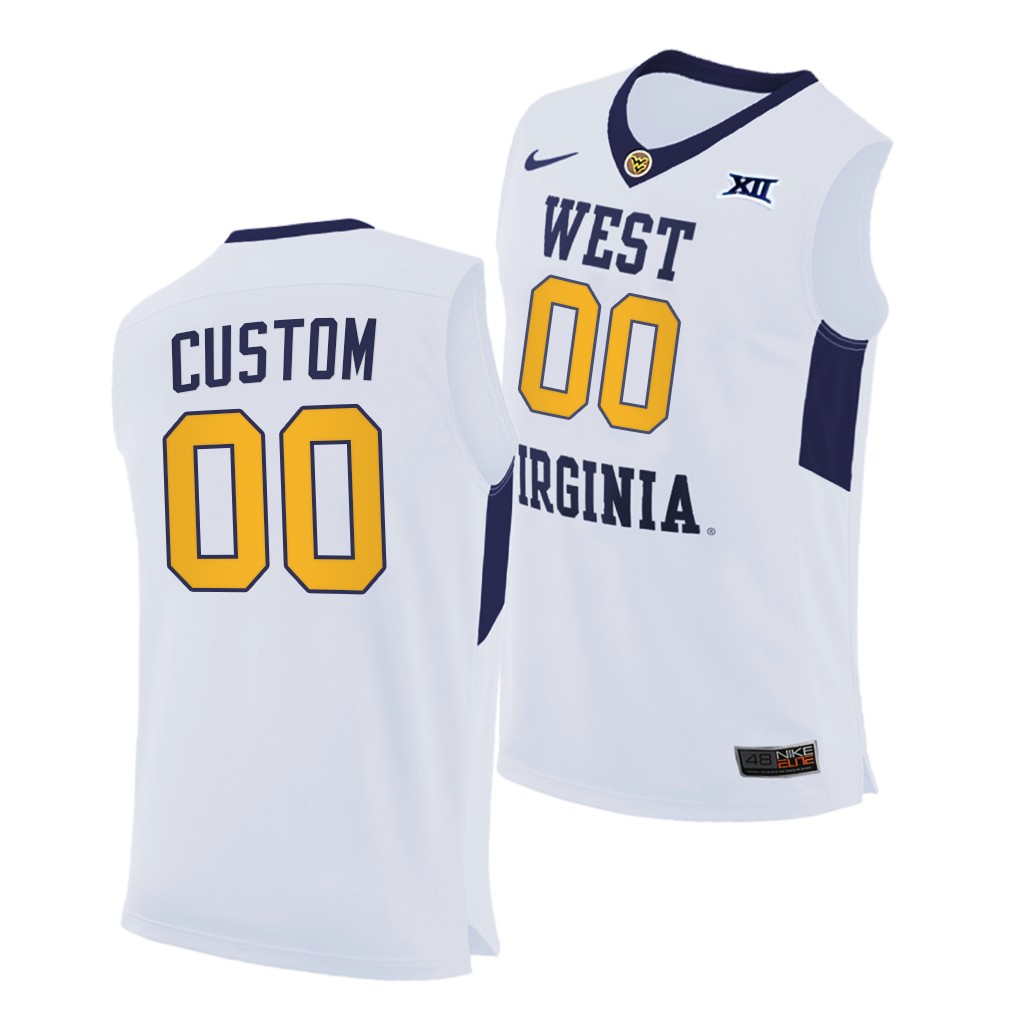 West Virginia Mountaineers Custom White 2020-21 Home Jersey Men