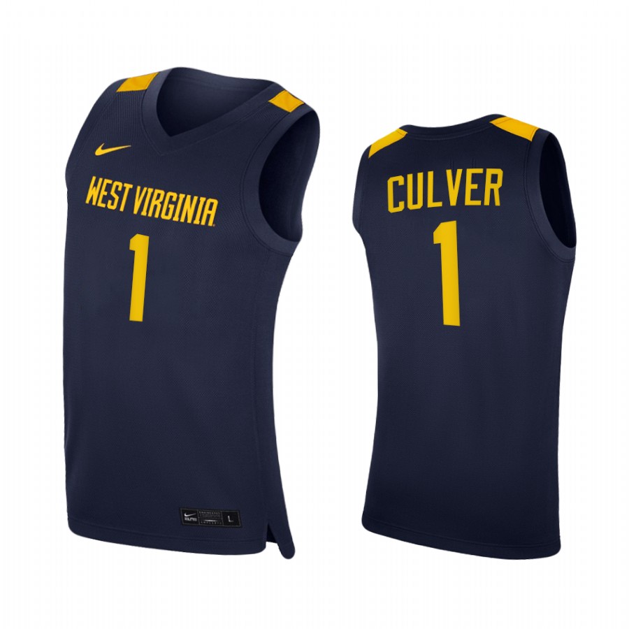 West Virginia Mountaineers Derek Culver Navy 2020-21 College Jersey