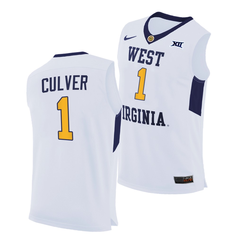 West Virginia Mountaineers Derek Culver White 2020-21 Home Jersey Men