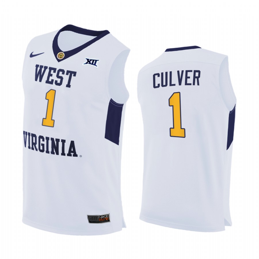 West Virginia Mountaineers Derek Culver White Home 2020-21 Jersey